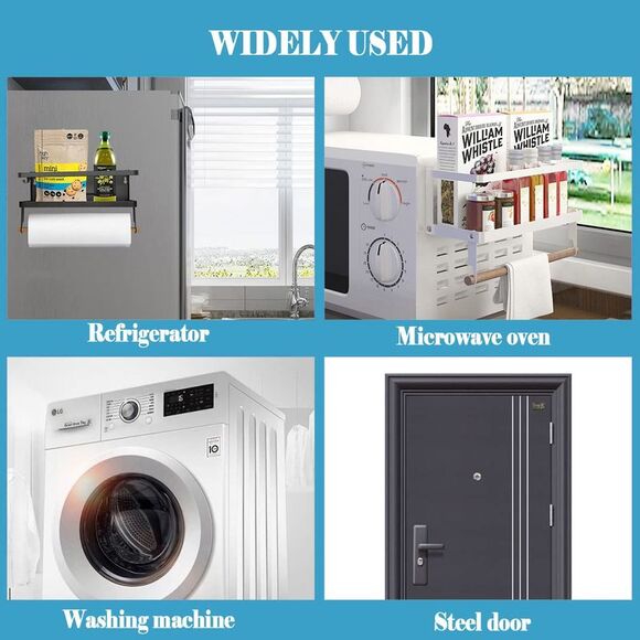 Magnetic Paper Towel Holder, 2-In-1 Magnetic Spice Rack with Hooks,Wall Mount Sh - Picture 4 of 12